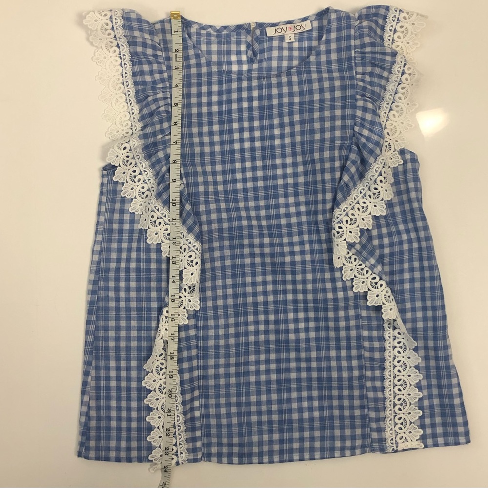 Baby Blue Gingam Ruffle Top Size Small - Picture 10 of 12